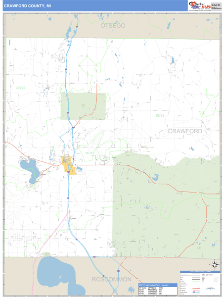 Crawford County, Michigan Zip Code Wall Map Market Maps (IDI)