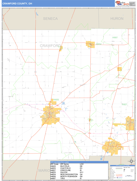 Crawford County, Ohio Zip Code Wall Map Market Maps (IDI)