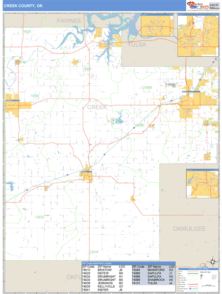 Creek County, Oklahoma Zip Code Wall Map Market Maps (IDI)