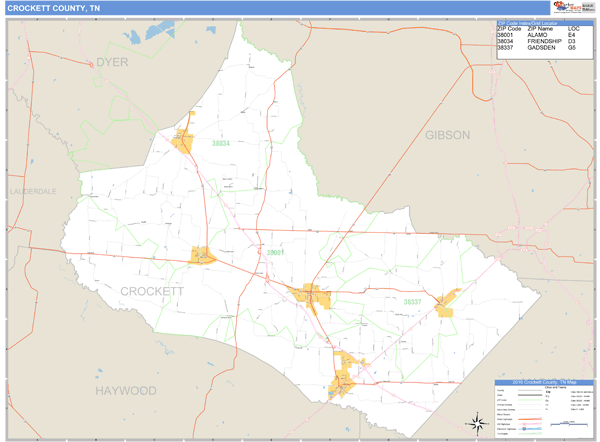 Crockett County, Tennessee Zip Code Wall Map Market Maps (IDI)