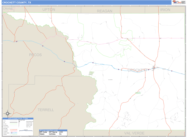 Crocketford Map Crockett County, Texas Zip Code Wall Map | Map Geek.com