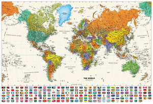Contemporary World Wall Map with Flags