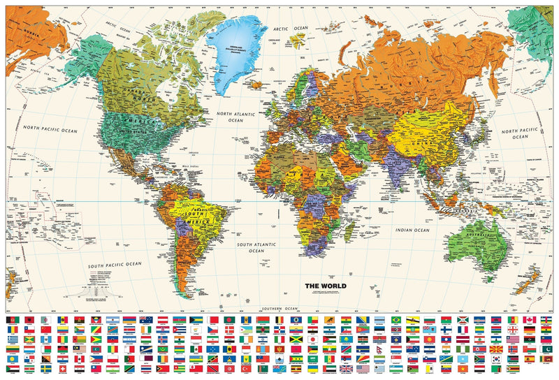 Contemporary World Wall Map with Flags Maps.com