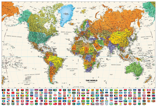 Contemporary World Wall Map with Flags Maps.com