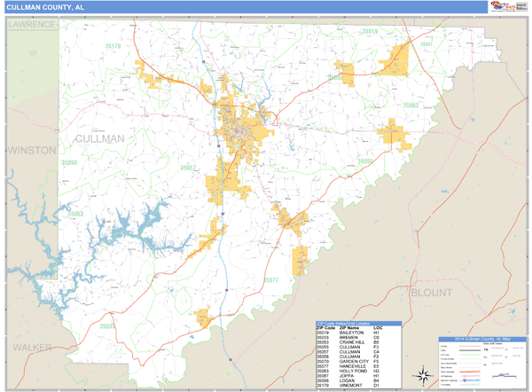 Cullman County, Alabama Zip Code Wall Map Market Maps (IDI)