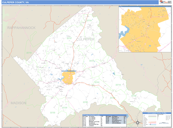 Culpeper County, Virginia Zip Code Wall Map Market Maps (IDI)