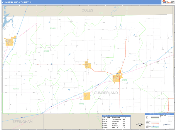 Cumberland County, Illinois Zip Code Wall Map Market Maps (IDI)