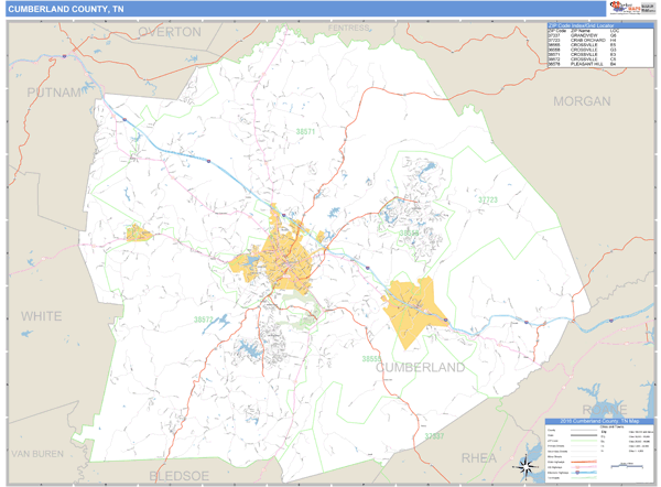 Cumberland County, Tennessee Zip Code Wall Map Market Maps (IDI)