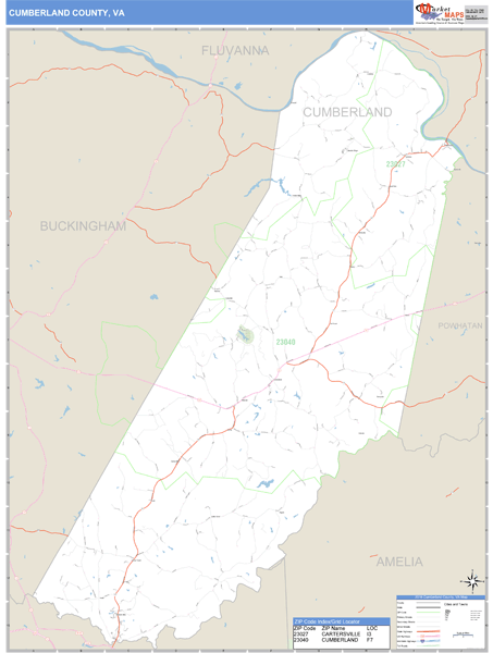 Cumberland County, Virginia Zip Code Wall Map Market Maps (IDI)
