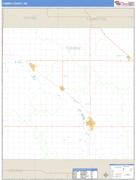 Cuming County, Nebraska Zip Code Wall Map Market Maps (IDI)