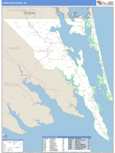 Currituck County, North Carolina Zip Code Wall Map