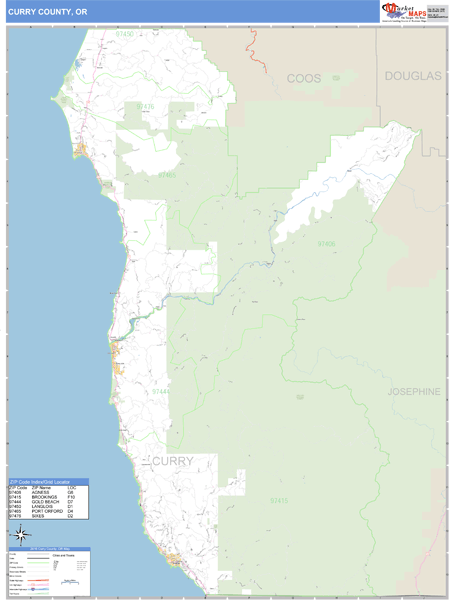 Curry County, Oregon Zip Code Wall Map Market Maps (IDI)