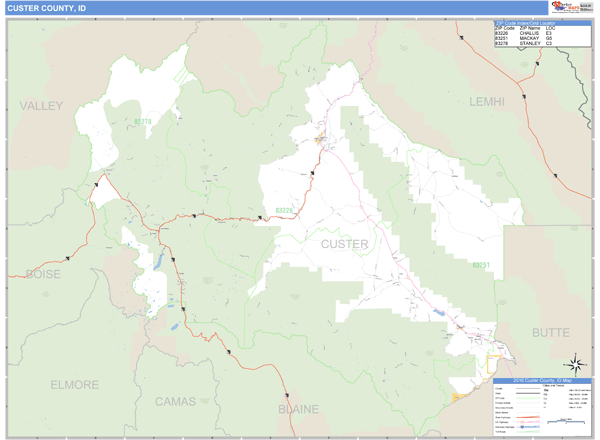 Custer County, Idaho Zip Code Wall Map Market Maps (IDI)