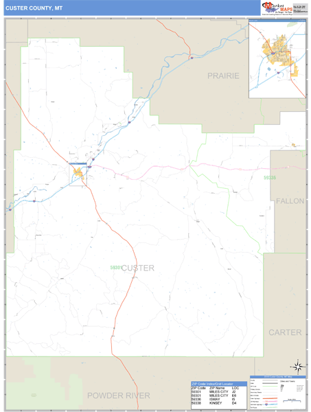 Custer County, Montana Zip Code Wall Map | Map Geek.com