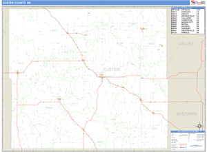 Custer County, Nebraska Zip Code Wall Map