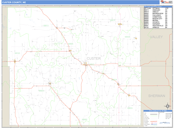 Custer County, Nebraska Zip Code Wall Map Market Maps (IDI)