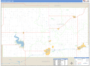 Custer County, Oklahoma Zip Code Wall Map