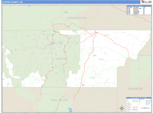 Custer County, South Dakota Zip Code Wall Map