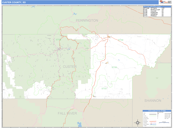 Custer County, South Dakota Zip Code Wall Map Market Maps (IDI)