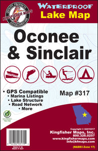 Oconee/Sinclair Lake Map by Kingfisher Maps, Inc.