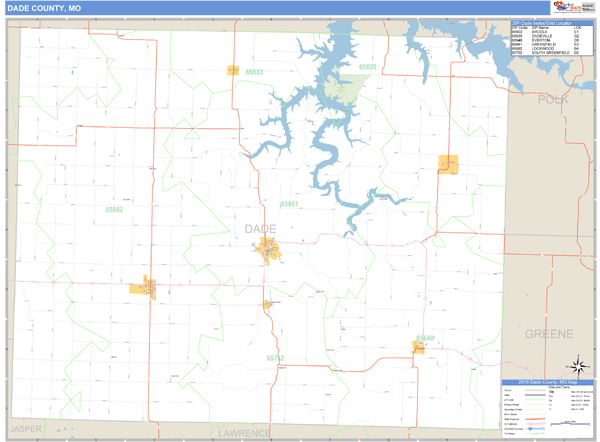 Dade County, Missouri Zip Code Wall Map Market Maps (IDI)
