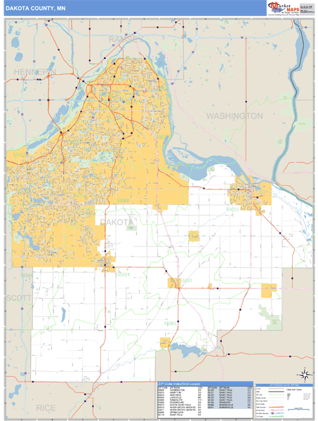 Dakota County, Minnesota Zip Code Wall Map Market Maps (IDI)