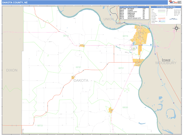 Dakota County, Nebraska Zip Code Wall Map Market Maps (IDI)