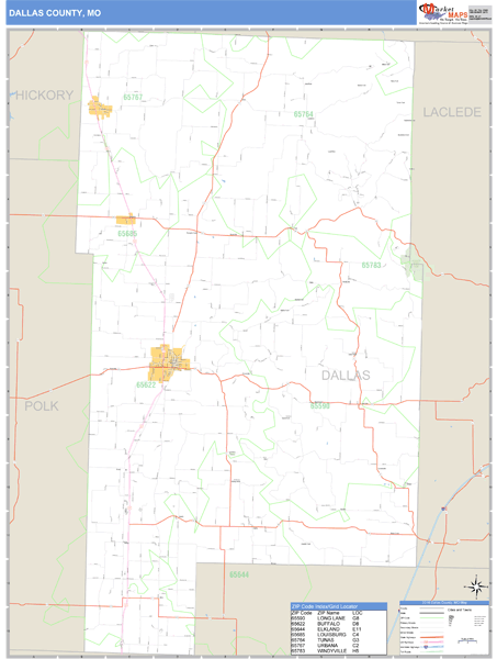 Dallas County, Missouri Zip Code Wall Map Market Maps (IDI)