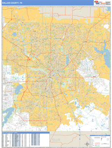 Dallas County, Texas Zip Code Wall Map