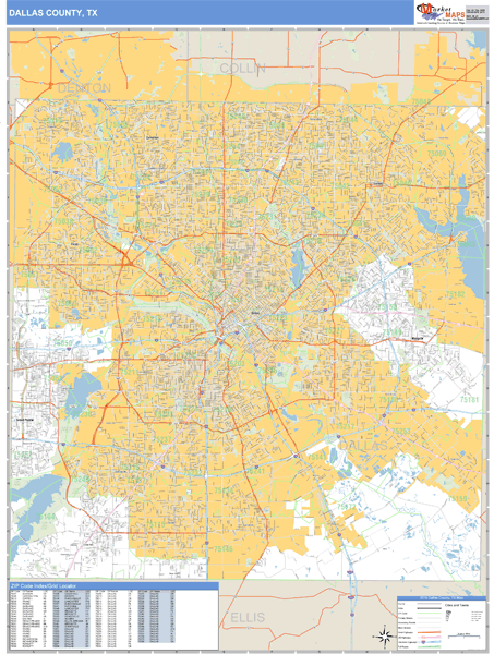 Dallas County, Texas Zip Code Wall Map Market Maps (IDI)