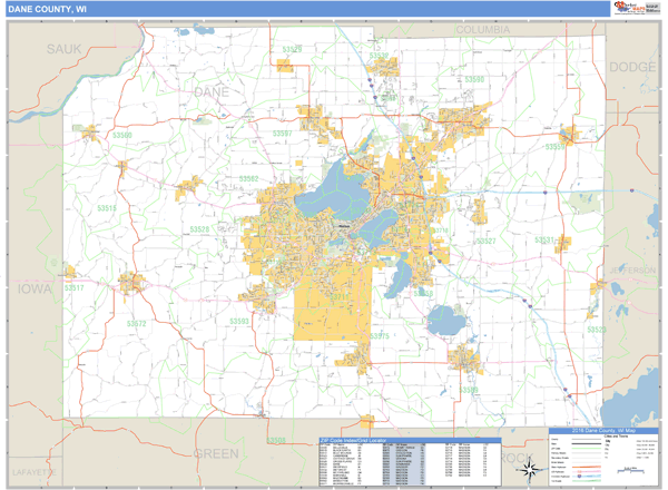 Dane County, Wisconsin Zip Code Wall Map Market Maps (IDI)