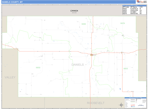 Daniels County, Montana Zip Code Wall Map Market Maps (IDI)