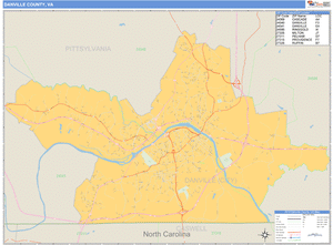 Danville County, Virginia Zip Code Wall Map