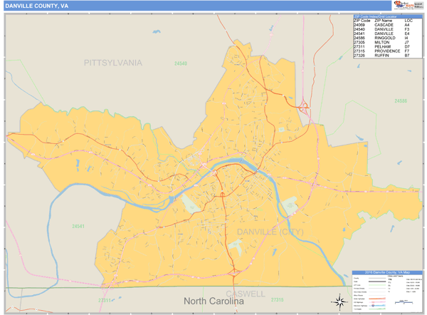 Danville County, Virginia Zip Code Wall Map Market Maps (IDI)