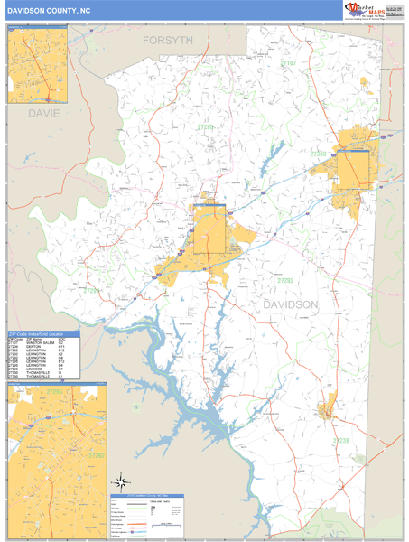 Davidson County, North Carolina Zip Code Wall Map Market Maps (IDI)