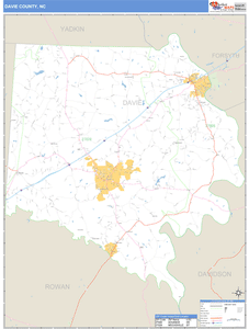 Davie County, North Carolina Zip Code Wall Map