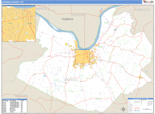 Daviess County, Kentucky Zip Code Wall Map Market Maps (IDI)