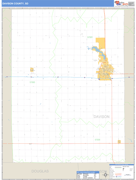 Davison County, South Dakota Zip Code Wall Map Market Maps (IDI)