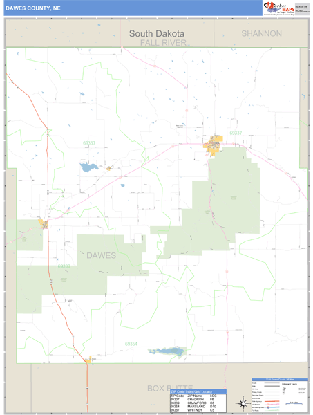 Dawes County, Nebraska Zip Code Wall Map Market Maps (IDI)