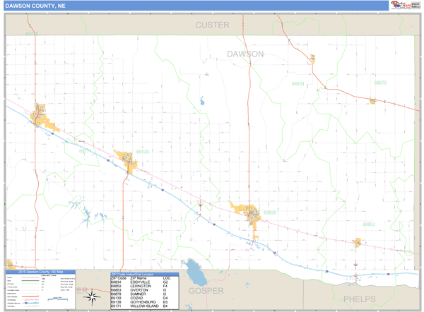 Dawson County, Nebraska Zip Code Wall Map Market Maps (IDI)