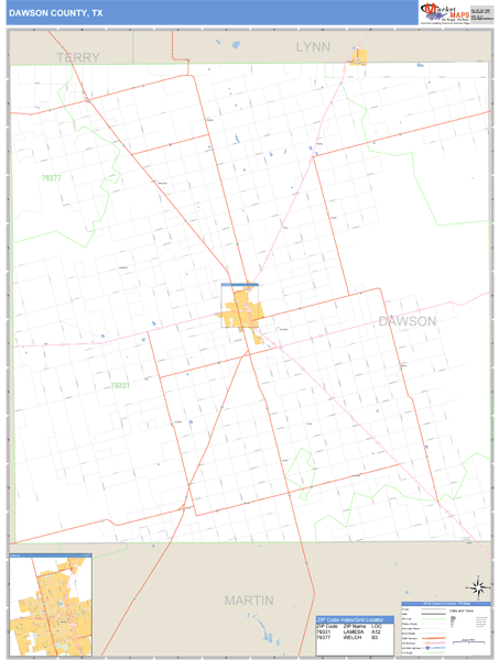 Dawson County, Texas Zip Code Wall Map Market Maps (IDI)