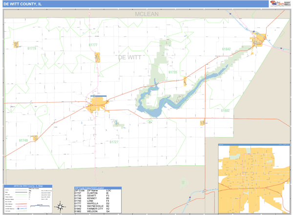 De Witt County, Illinois Zip Code Wall Map Market Maps (IDI)