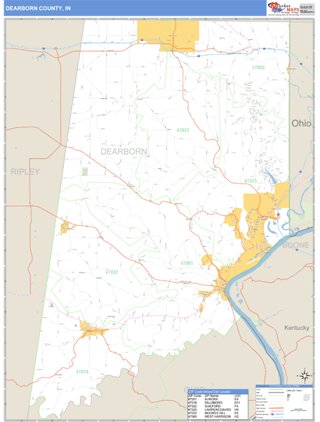 Dearborn County, Indiana Zip Code Wall Map Market Maps (IDI)