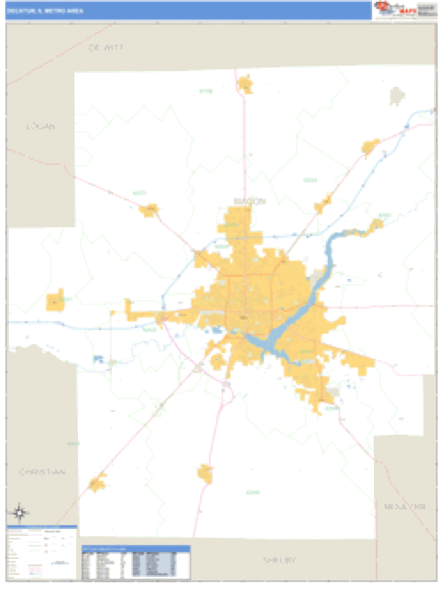 Printable Decatur Il Map Decatur, Illinois Metro Area Wall Map | Map Geek.com