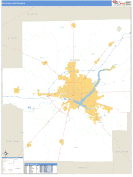 Decatur, Illinois Metro Area Wall Map | Map Geek.com