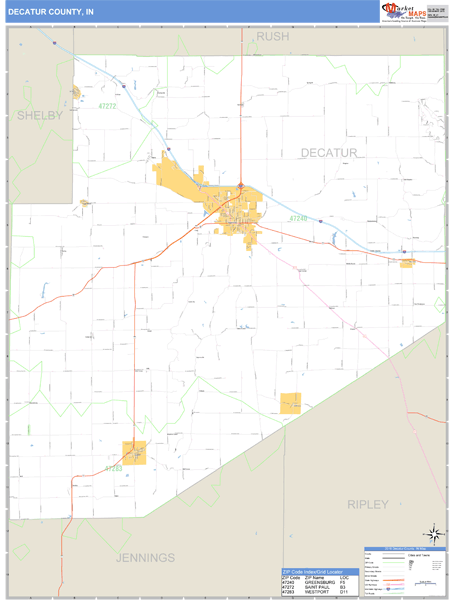 Decatur County, Indiana Zip Code Wall Map | Map Geek.com