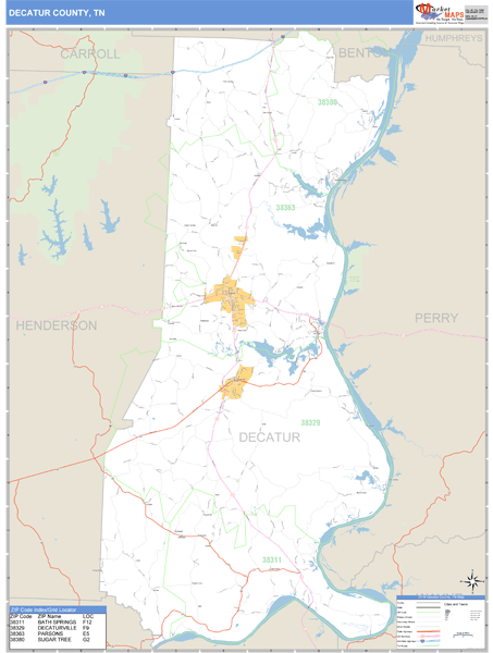 Decatur County Zip Code Map Decatur County, Tennessee Zip Code Wall Map | Map Geek.com