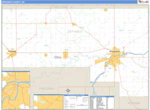 Defiance County, Ohio Zip Code Wall Map