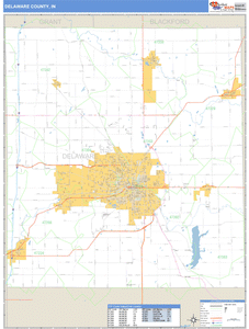 Delaware County, Indiana Zip Code Wall Map
