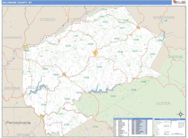 Delaware County, New York Zip Code Wall Map Market Maps (IDI)